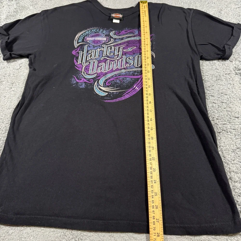 Harley Davidson Women Graphic T Shirt Large Black Wild West Lubbock TX Purple